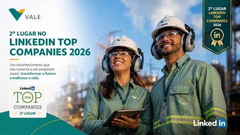 Vale é eleita a 2ª melhor empresa para desenvolver carreira no Brasil no LinkedIn Top Companies 2026