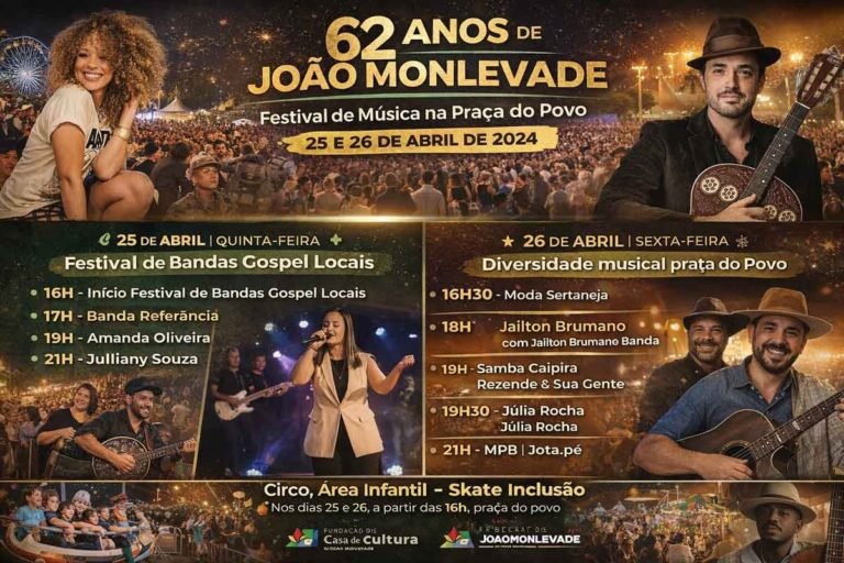 Confira! Programação dos 62 anos de Monlevade traz grandes atrações e eventos gratuitos
