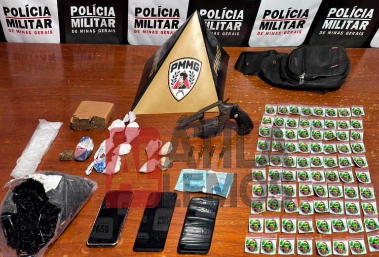 Polícia apreende drogas e arma
