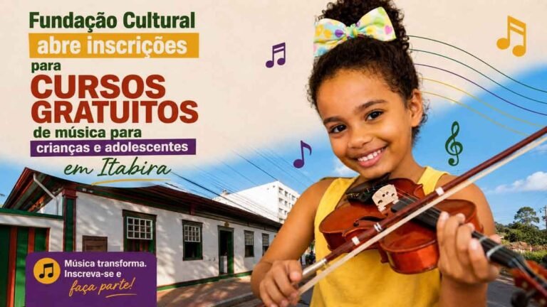 Fundação Cultural abre inscrições para cursos gratuitos de música para crianças e adolescentes em Itabira