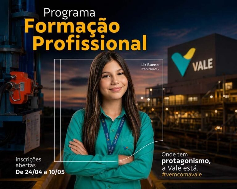 Vale abre inscrições para Programa de Formação Profissional 2026 com salário de até R$ 2,2 mil