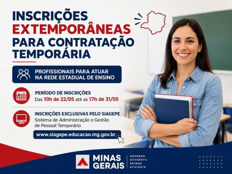 SEE/MG abre inscrições extemporâneas para contratação temporária de profissionais da educação