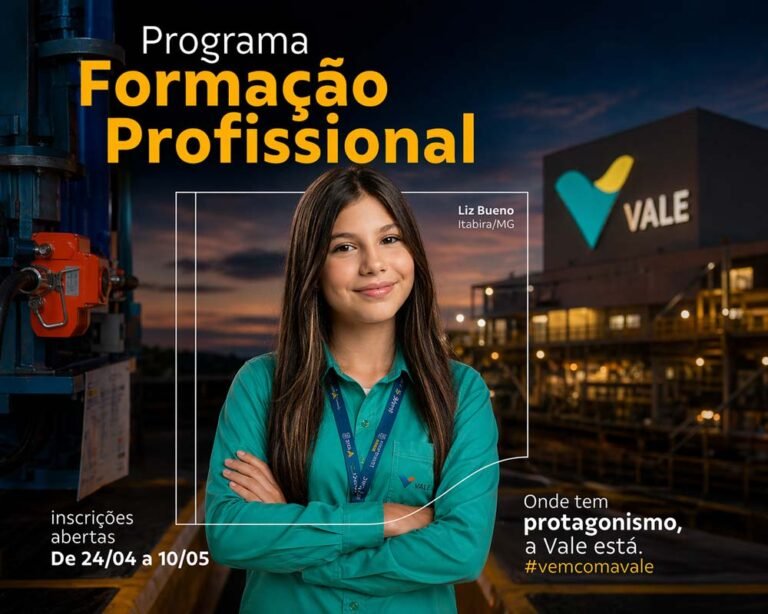 Últimos dias: Vale encerra inscrições para Programa de Formação Profissional 2026 com salário de até R$ 2,2 mil