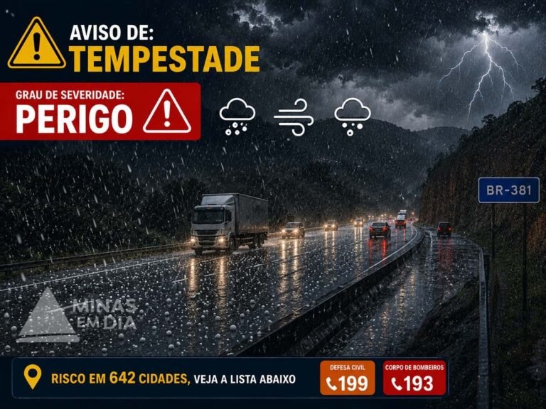 Veja as cidades! Alerta de tempestade em MG: INMET prevê granizo, chuva forte e ventos de até 100 km/h