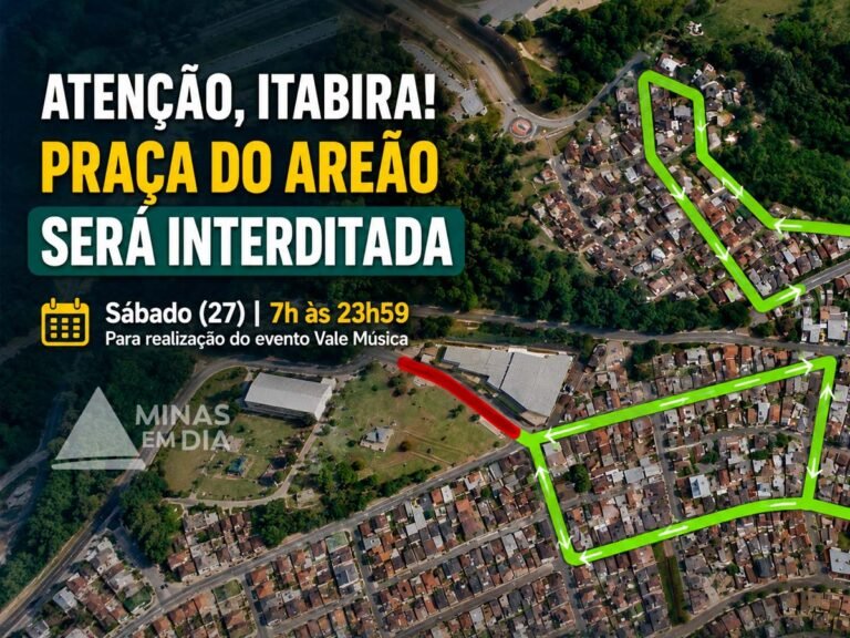 Praça do Areão será interditada neste sábado para evento Vale Música; transporte coletivo terá mudanças em Itabira