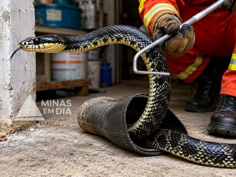 Vídeo; Bombeiros capturam serpente de quase dois metros escondida dentro de bota em MG