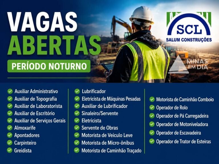 Salum Construções anuncia oportunidades de trabalho para o período noturno em Minas