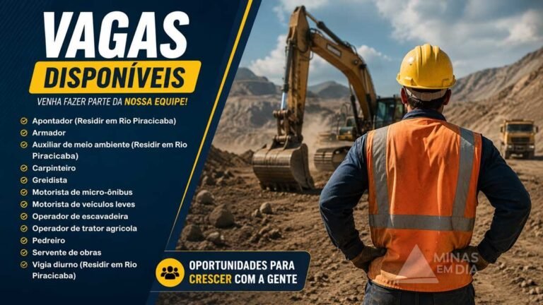 Salum Construções abre vagas de emprego para diversas funções em Rio Piracicaba (MG)