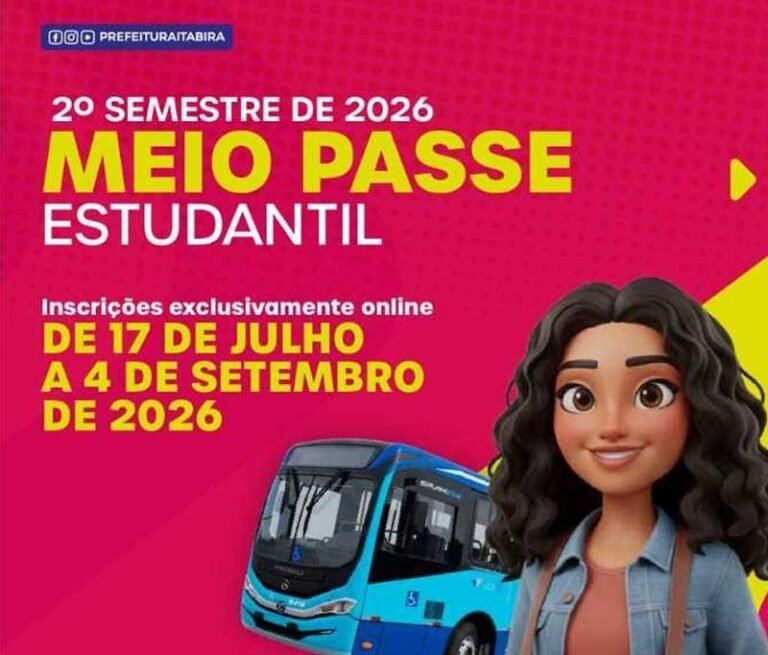 Meio Passe Estudantil abre inscrições para o segundo semestre de 2026 em Itabira; veja quem pode solicitar