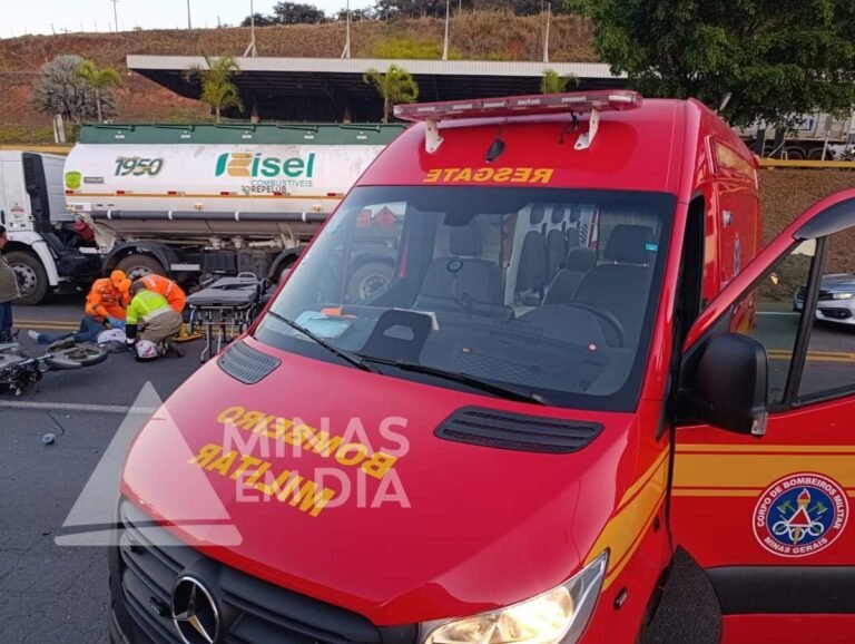 Motociclista fica ferido após colisão com caminhão na BR-381 em João Monlevade