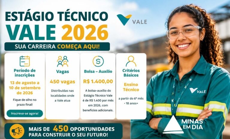 Vale abre inscrições para Programa de Estágio Técnico com mais de 450 vagas em cinco estados